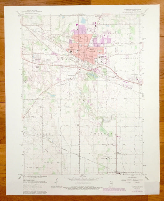 Antique Valparaiso, Indiana 1962 US Geological Survey Topographic Map – Center, Washington, Porter, Morgan, Porter County, Westhill, IN
