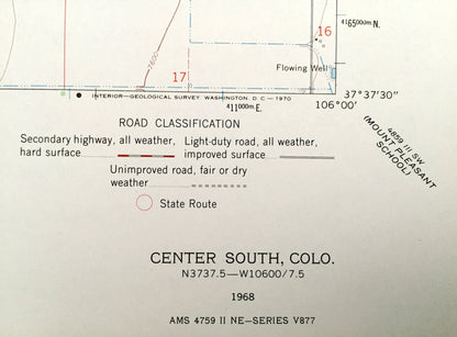 Antique Center South, Colorado 1968 US Geological Survey Topographic Map – Saguache Co, Alamosa Co, Rio Grande Co, Vastine, Dunul