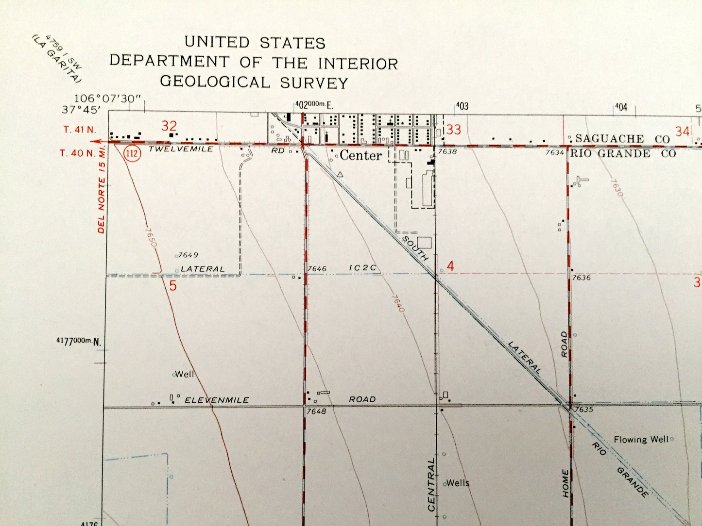 Antique Center South, Colorado 1968 US Geological Survey Topographic Map – Saguache Co, Alamosa Co, Rio Grande Co, Vastine, Dunul