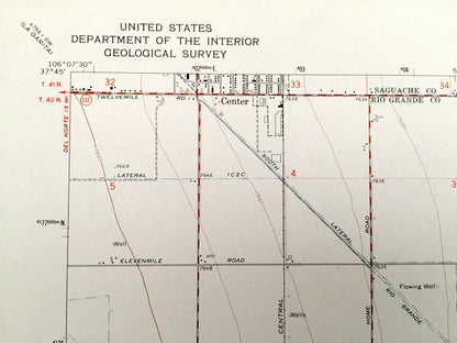 Antique Center South, Colorado 1968 US Geological Survey Topographic Map – Saguache Co, Alamosa Co, Rio Grande Co, Vastine, Dunul