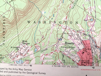 Antique Stroudsburg, Pennsylvania & NJ 1955 US Geological Survey Topographic Map – Monroe County, Arlington Heights, Bangor, Pen Argyl Stier
