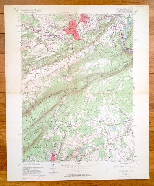 Antique Stroudsburg, Pennsylvania & NJ 1955 US Geological Survey Topographic Map – Monroe County, Arlington Heights, Bangor, Pen Argyl Stier