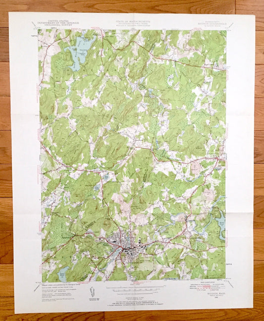 Antique Hudson, Massachusetts 1950 US Geological Survey Topographic Map – Boxborough, Harvard, Bolton, Stow, Marlborough, Fryville Berlin MA