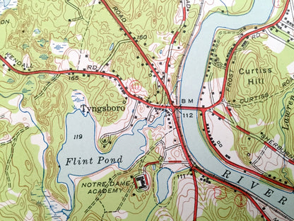 Antique Tyngsboro, Massachusetts 1950 US Geological Survey Topographic Map – Middlesex County, Nashua, Hudson, Chelmsford, Dunstable, Pelham