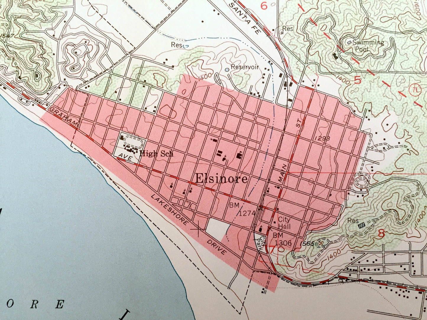 Antique Elsinore, California 1953 US Geological Survey Topographic Map – Riverside County, Terra Cotta, Sedco Hills, Lakeland Village, CA