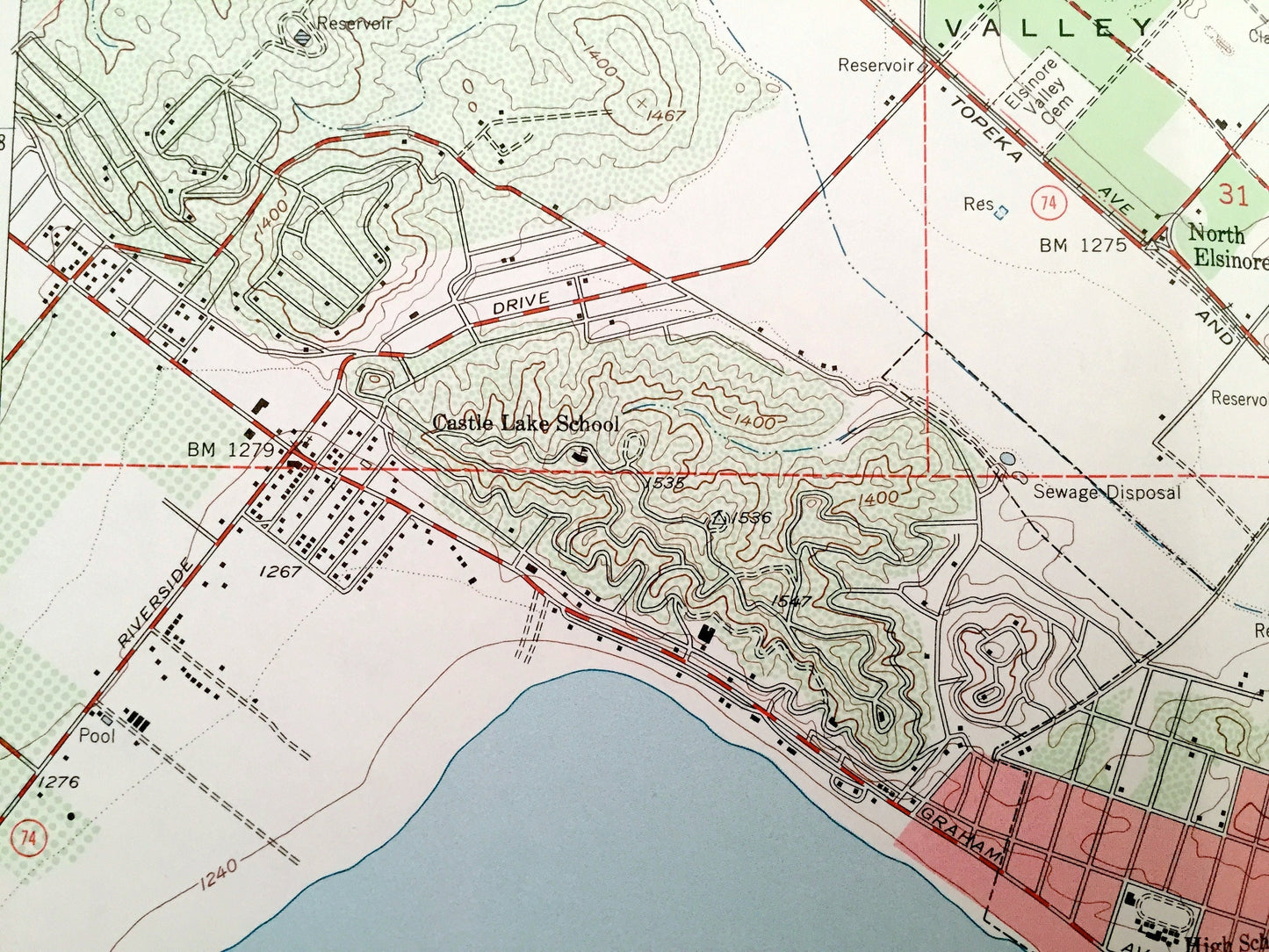 Antique Elsinore, California 1953 US Geological Survey Topographic Map – Riverside County, Terra Cotta, Sedco Hills, Lakeland Village, CA