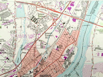 Antique Burlington, New Jersey 1955 US Geological Survey Topographic Map – Florence, Mount Holly, Springfield, Bucks, Bristol, Pennsylvania