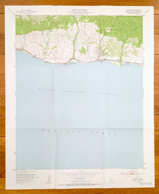 Antique Tajiguas, California 1953 US Geological Survey Topographic Map – Santa Barbara Co, Capitan, Santa Ynez Mountains, Las Flores Canyon