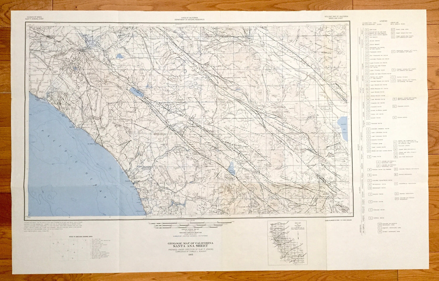 Antique Santa Ana, California 1955 US Geological Survey Topographic Map – Los Angeles, Temecula, Oceanside, Palm Springs, Ramona, Coachella