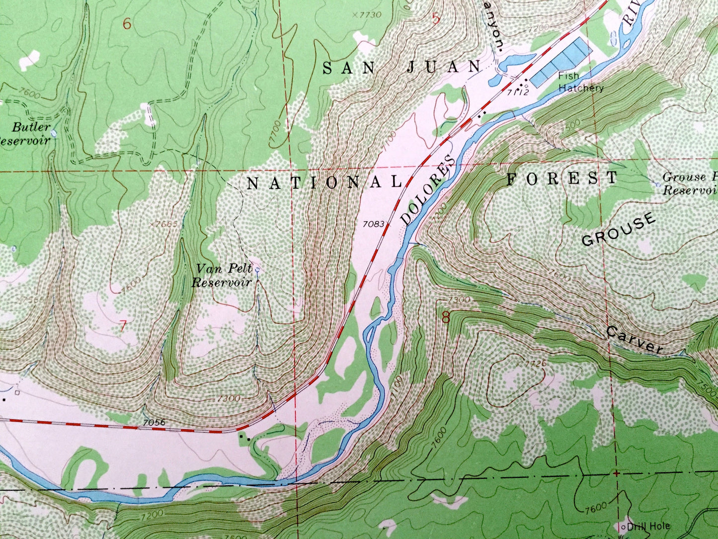 Antique Dolores East, Colorado 1965 US Geological Survey Topographic Map – Haycamp Mesa, San Juan National Forest, Lost, Cash Canyon, CO
