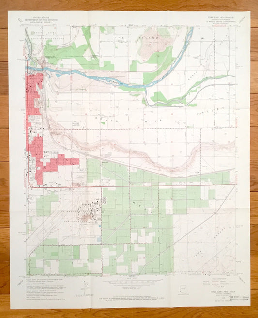 Antique Yuma, Arizona & CA 1965 US Geological Survey Topographic Map – County, Araby, Gila Center, Fort Yuma Indian Reservation, River, AZ