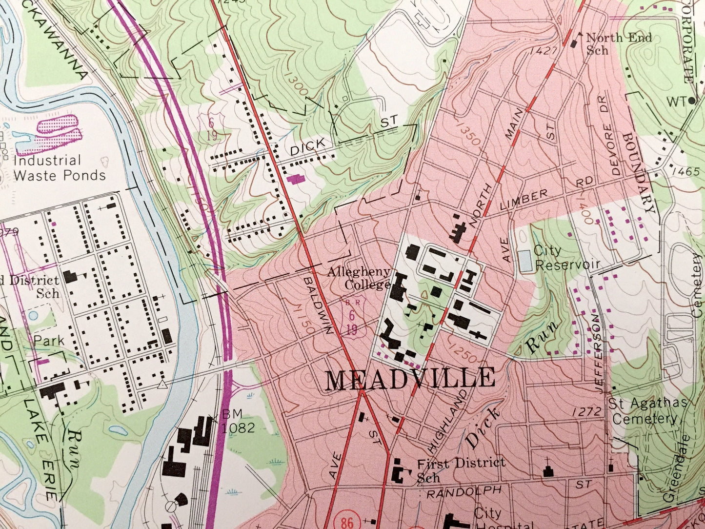 Antique Meadville, Pennsylvania 1968 US Geological Survey Topographic Map – Crawford County, Fredericksburg, Kerrtown Saegertown Hayfield PA