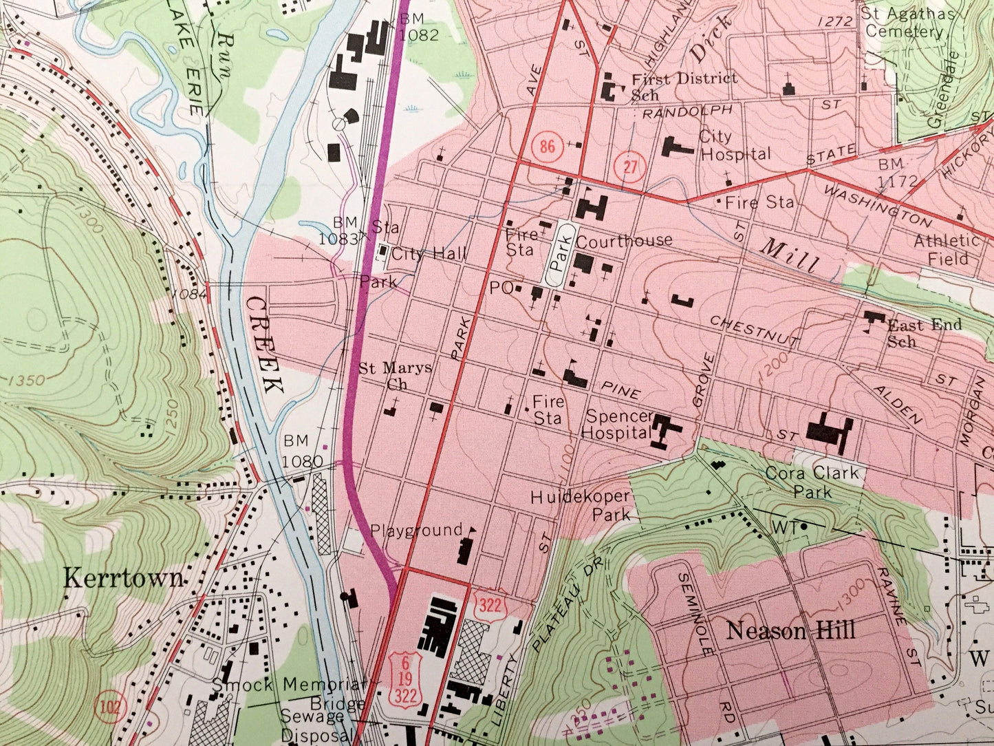 Antique Meadville, Pennsylvania 1968 US Geological Survey Topographic Map – Crawford County, Fredericksburg, Kerrtown Saegertown Hayfield PA