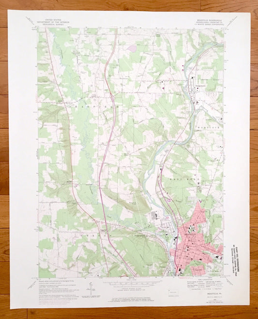 Antique Meadville, Pennsylvania 1968 US Geological Survey Topographic Map – Crawford County, Fredericksburg, Kerrtown Saegertown Hayfield PA