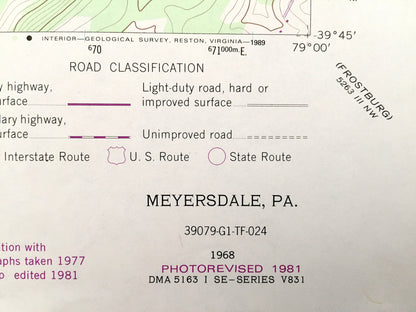 Antique Meyersdale, Pennsylvania 1968 US Geological Survey Topographic Map – Somerset County, Salisbury, Garrett, Saint Paul, Berkleys Mill