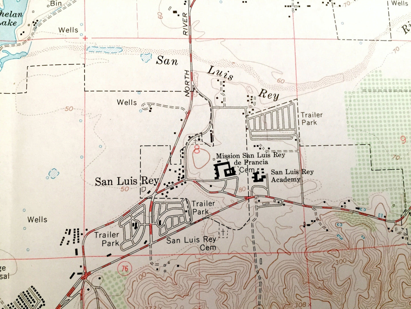 Antique San Luis Rey, California 1968 US Geological Survey Topographic Map – Carlsbad, Oceanside, Escondido Junction, Vista, Farr, CA