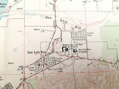 Antique San Luis Rey, California 1968 US Geological Survey Topographic Map – Carlsbad, Oceanside, Escondido Junction, Vista, Farr, CA