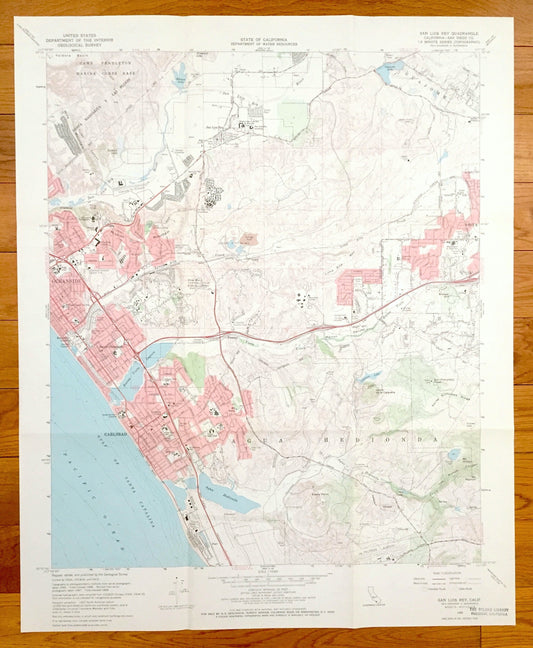 Antique San Luis Rey, California 1968 US Geological Survey Topographic Map – Carlsbad, Oceanside, Escondido Junction, Vista, Farr, CA