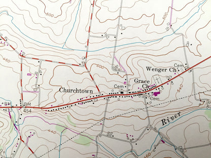 Antique Morgantown, Pennsylvania 1956 US Geological Survey Topographic Map – Knauers, Alleghenyville, Beckersville, Churchtown, Berks Co