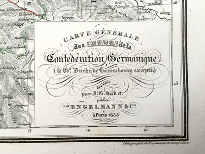 Antique 1835 Ancient Germany Map from JG Heck's Atlas Géographique, Astronomique et Historique – Austria, Italy, Berlin, Cologne, Stuttgart