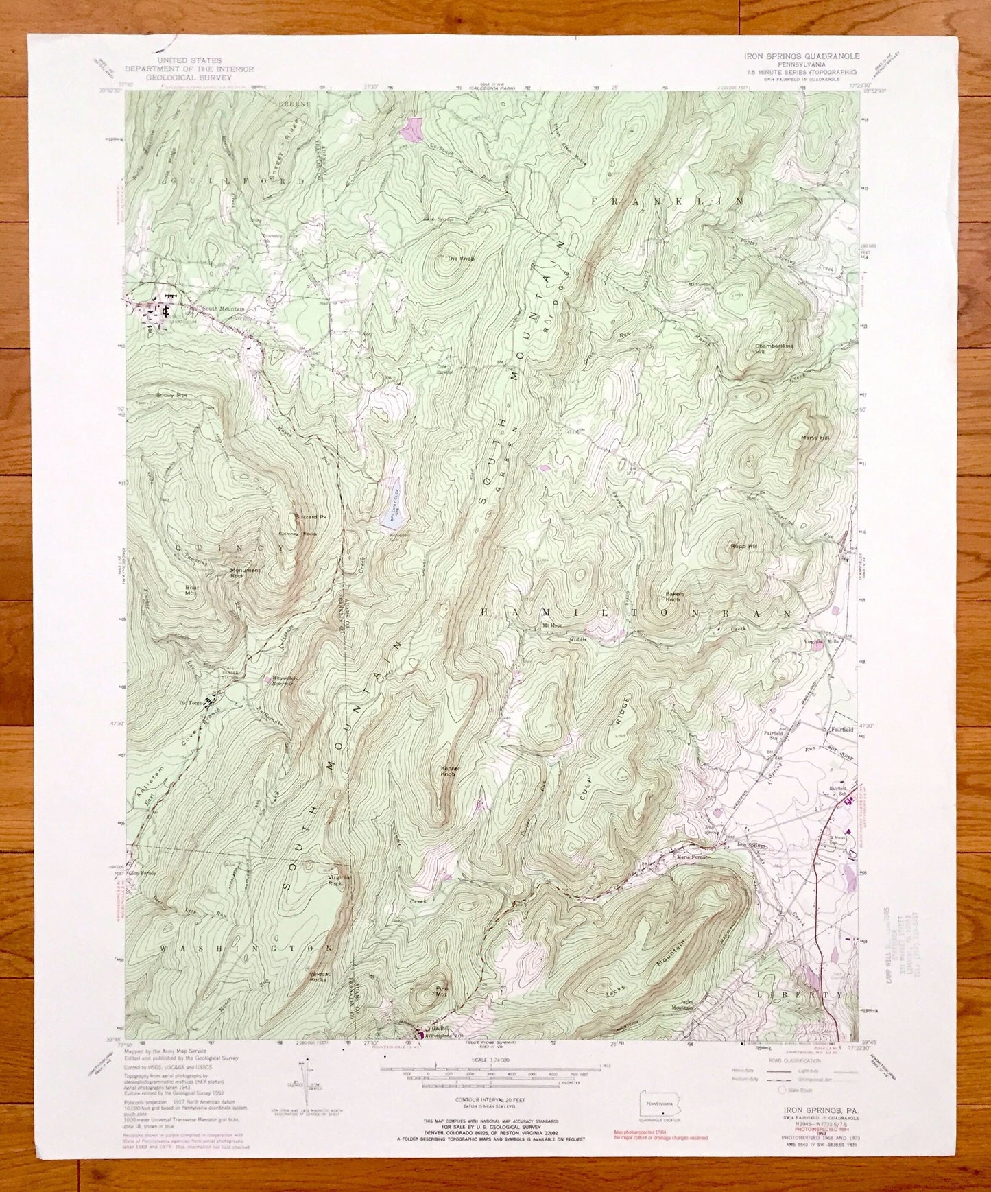 Antique Iron Springs, Pennsylvania 1953 US Geological Survey Topographic Map – Adams, Franklin County, Quincy, Guilford, Fairfield, Liberty