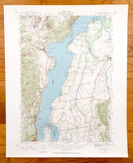 Antique Port Henry, New York 1945 US Geological Survey Topographic Map –  Lake Champlain, Lewis, Essex, Westport, Moriah, Vermont NY VT