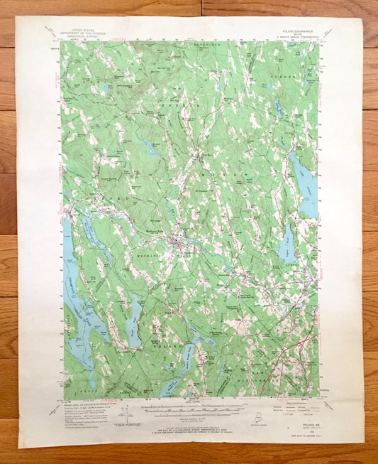 Antique Poland, Maine 1956 US Geological Survey Topographic Map – Mechanic Falls, Oxford County, Spring, Thompson Lake,, Androscoggin, ME