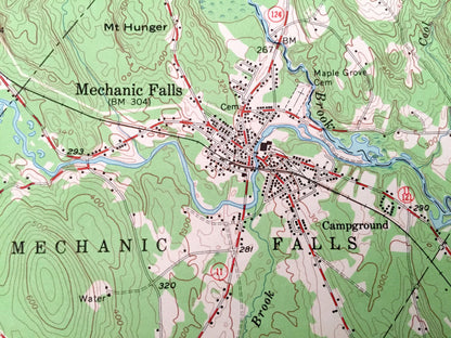 Antique Poland, Maine 1956 US Geological Survey Topographic Map – Mechanic Falls, Oxford County, Spring, Thompson Lake,, Androscoggin, ME