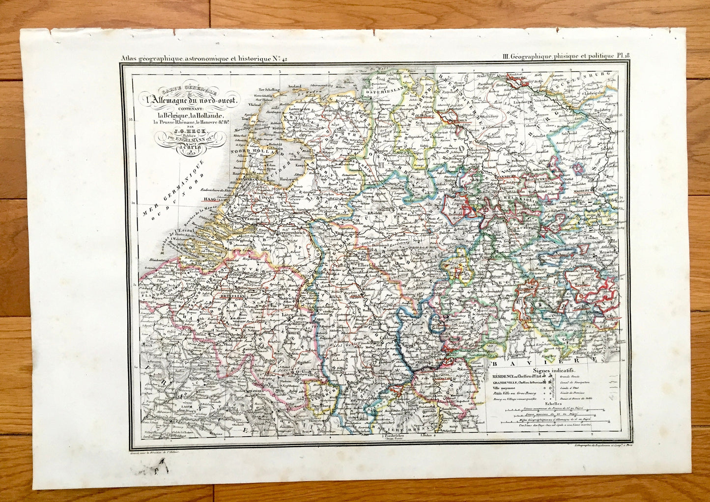 Antique 1832 Ancient Germany Map from JG Heck's Atlas Géographique, Astronomique et Historique – Netherlands, Belgium, Amsterdam, Brussels