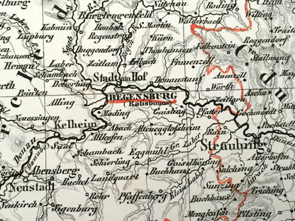 Antique 1835 Ancient Germany Map from JG Heck's Atlas Géographique, Astronomique et Historique – Munich, Bamberg, Strasbourg, Pilsen, Coburg