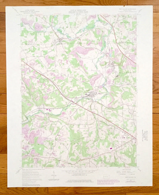 Antique New Galilee, Pennsylvania 1957 US Geological Survey Topographic Map – Lawrence County, Beaver County, Darlington, South Beaver