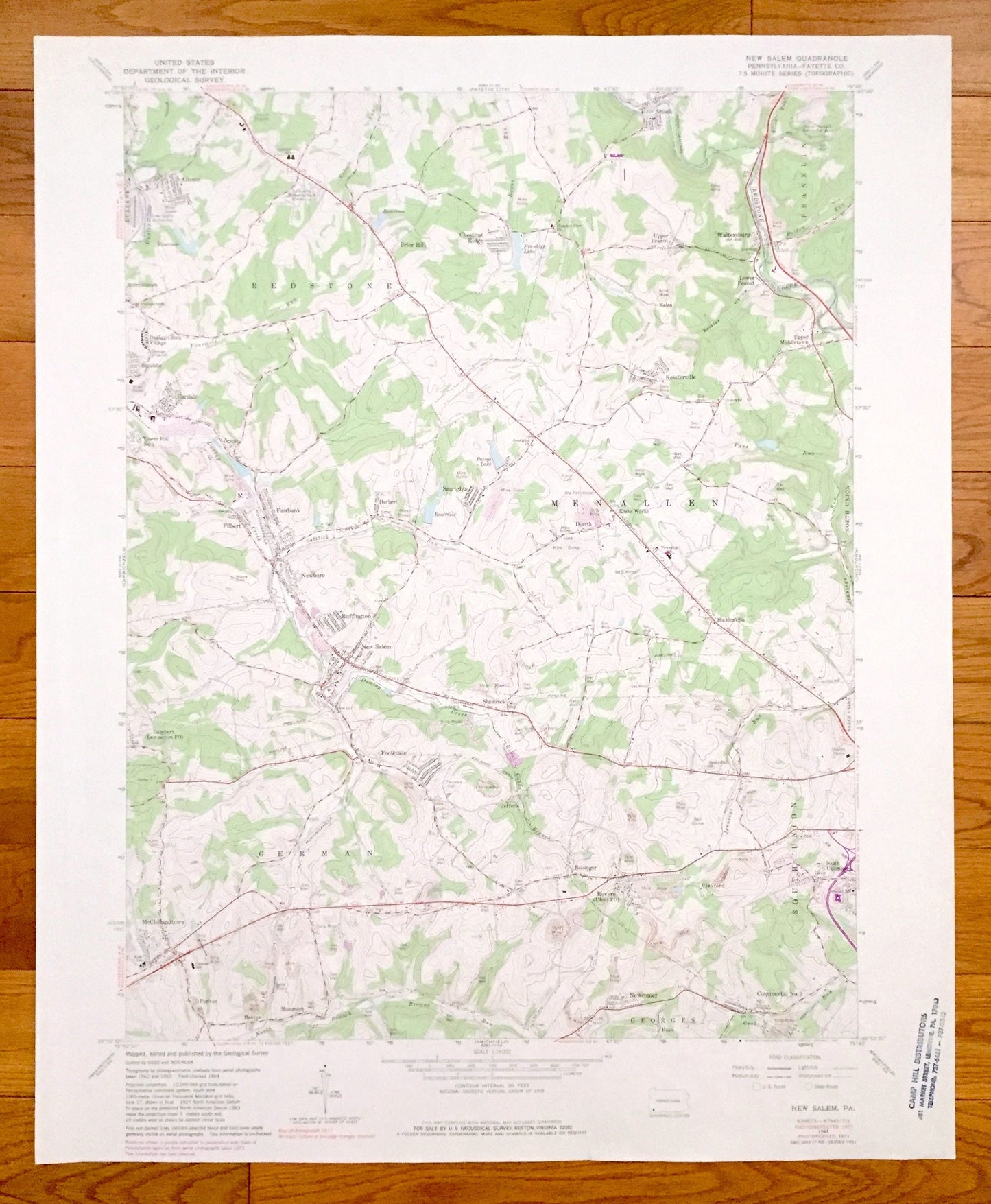 Antique New Salem, Pennsylvania 1964 US Geological Survey Topographic Map – Fayette County, Menallen, Redstone, German, South Union, Georges