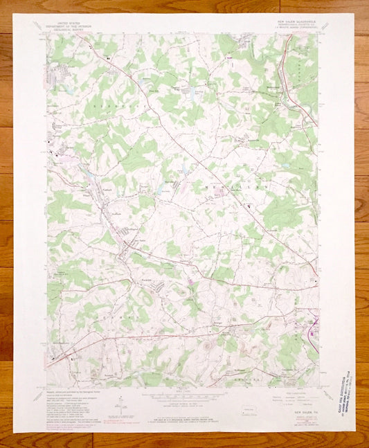 Antique New Salem, Pennsylvania 1964 US Geological Survey Topographic Map – Fayette County, Menallen, Redstone, German, South Union, Georges