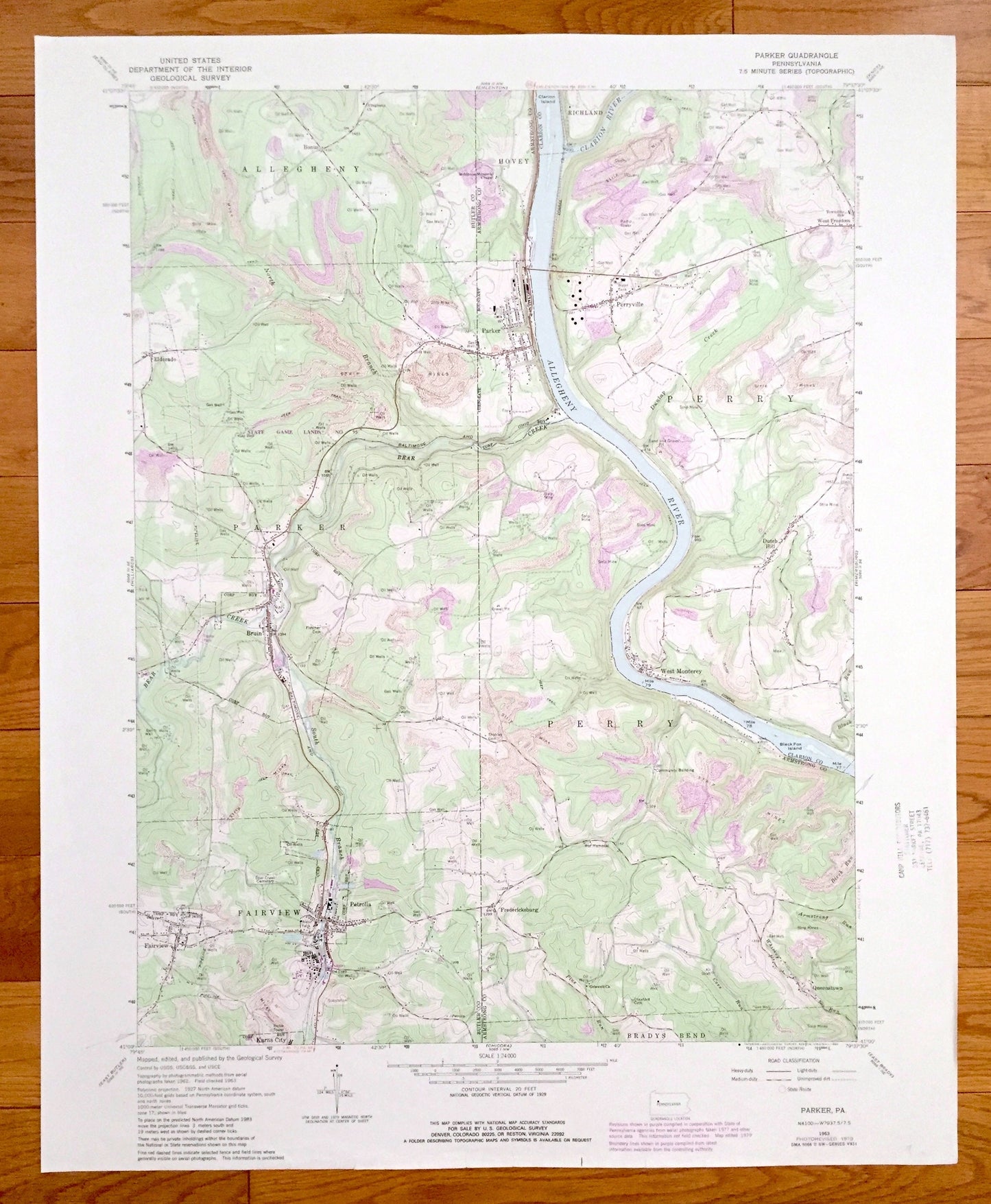 Antique Parker, Pennsylvania 1963 US Geological Survey Topographic Map – Butler County, Armstrong County, Clarion County, Parker, Perry