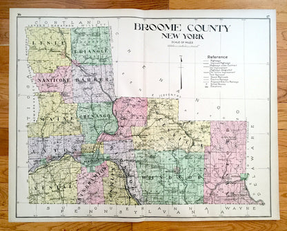 Antique Broome County, New York 1911 New Century Atlas Map – Binghamton, Lisle, Whitney Point, Deposit, Windsor, Lestershire, Sanford, NY