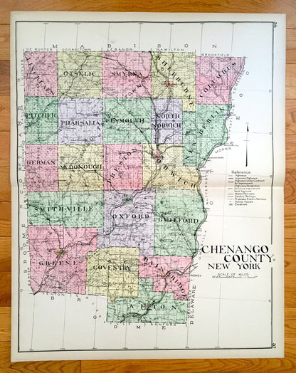 Antique Chenango County, New York 1911 New Century Atlas Map – Norwich, Oxford, Afton, Bainbridge, Sherburne, Greene, New Berlin Coventry NY