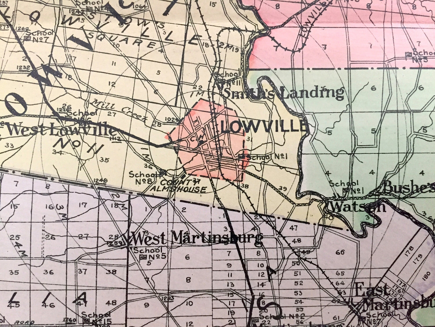 Antique Lewis County, New York 1911 New Century Atlas Map – Lowville, Port Leyden, Lyons Falls, Copenhagen, Harrisville, Croghan, Diana, NY