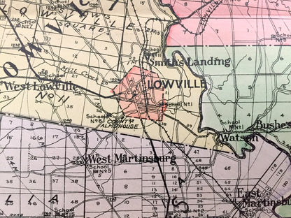 Antique Lewis County, New York 1911 New Century Atlas Map – Lowville, Port Leyden, Lyons Falls, Copenhagen, Harrisville, Croghan, Diana, NY