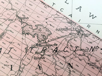 Antique Lewis County, New York 1911 New Century Atlas Map – Lowville, Port Leyden, Lyons Falls, Copenhagen, Harrisville, Croghan, Diana, NY