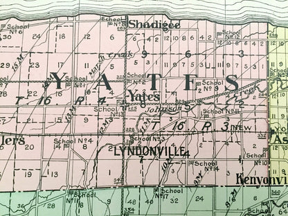 Antique Orleans County, New York 1911 New Century Atlas Map – Albion, Lyndonville, Carlton, Medina, Holley, Murray, Oak Orchard, Waterport