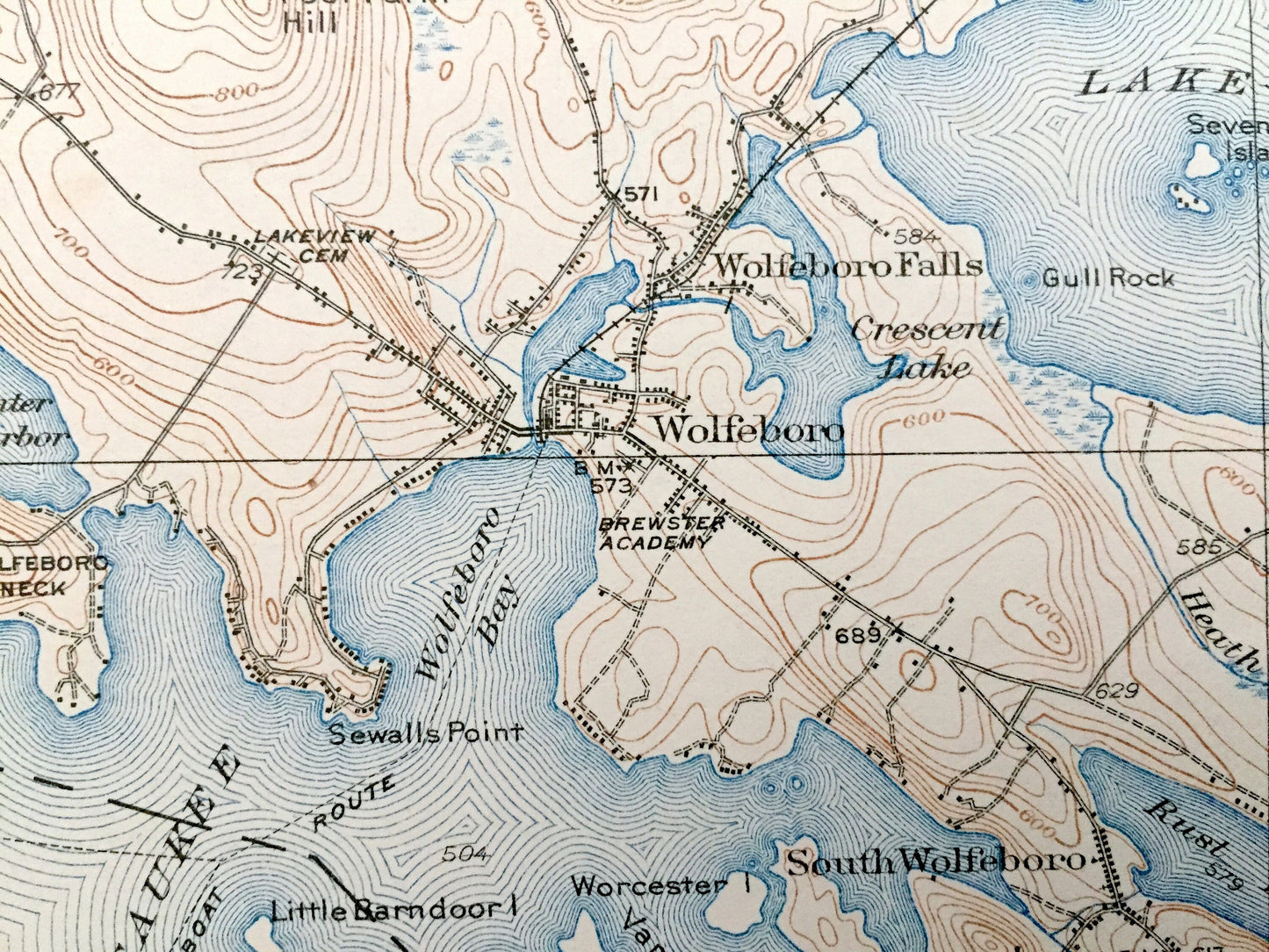 Antique Lake Winnipesaukee, New Hampshire 1928 US Geological Survey Topographic Map – Wolfeboro, Alton, Wentworth Tuftonboro Sanbornville NH