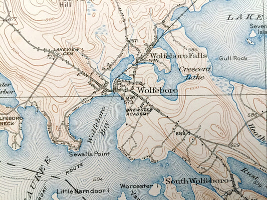 Antique Lake Winnipesaukee, New Hampshire 1928 US Geological Survey Topographic Map – Wolfeboro, Alton, Wentworth Tuftonboro Sanbornville NH