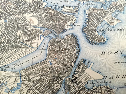 Antique Boston, Massachusetts 1894 US Geological Survey Topographic Map – Cambridge, Newton, Winchester, Lexington Lowell Concord Belmont MA