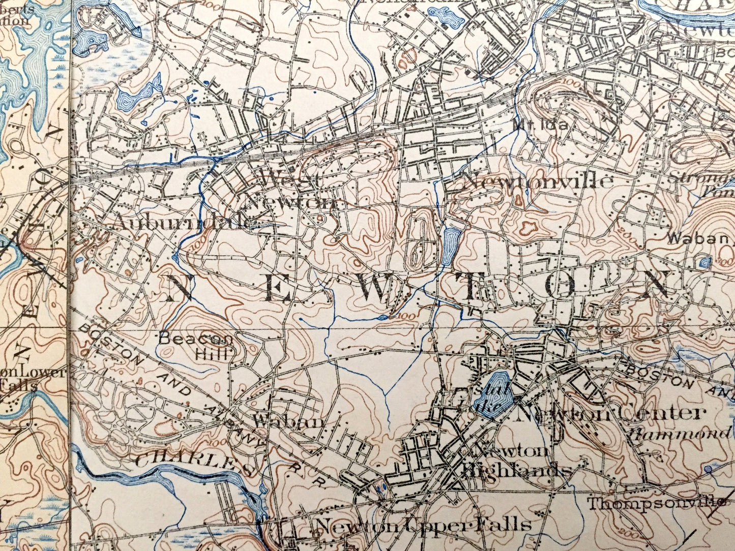 Antique Boston, Massachusetts 1894 US Geological Survey Topographic Map – Cambridge, Newton, Winchester, Lexington Lowell Concord Belmont MA