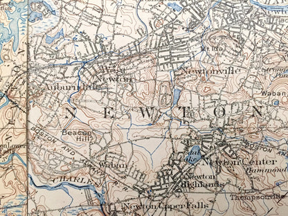 Antique Boston, Massachusetts 1894 US Geological Survey Topographic Map – Cambridge, Newton, Winchester, Lexington Lowell Concord Belmont MA