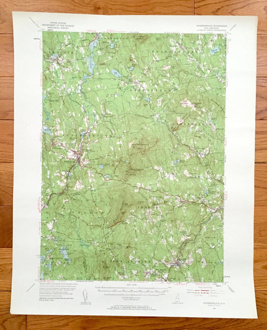 Antique Peterborough, New Hampshire 1953 US Geological Survey Topograph Map – Hancock, Greenfield, Greenville Francestown Mount Monadnock NH