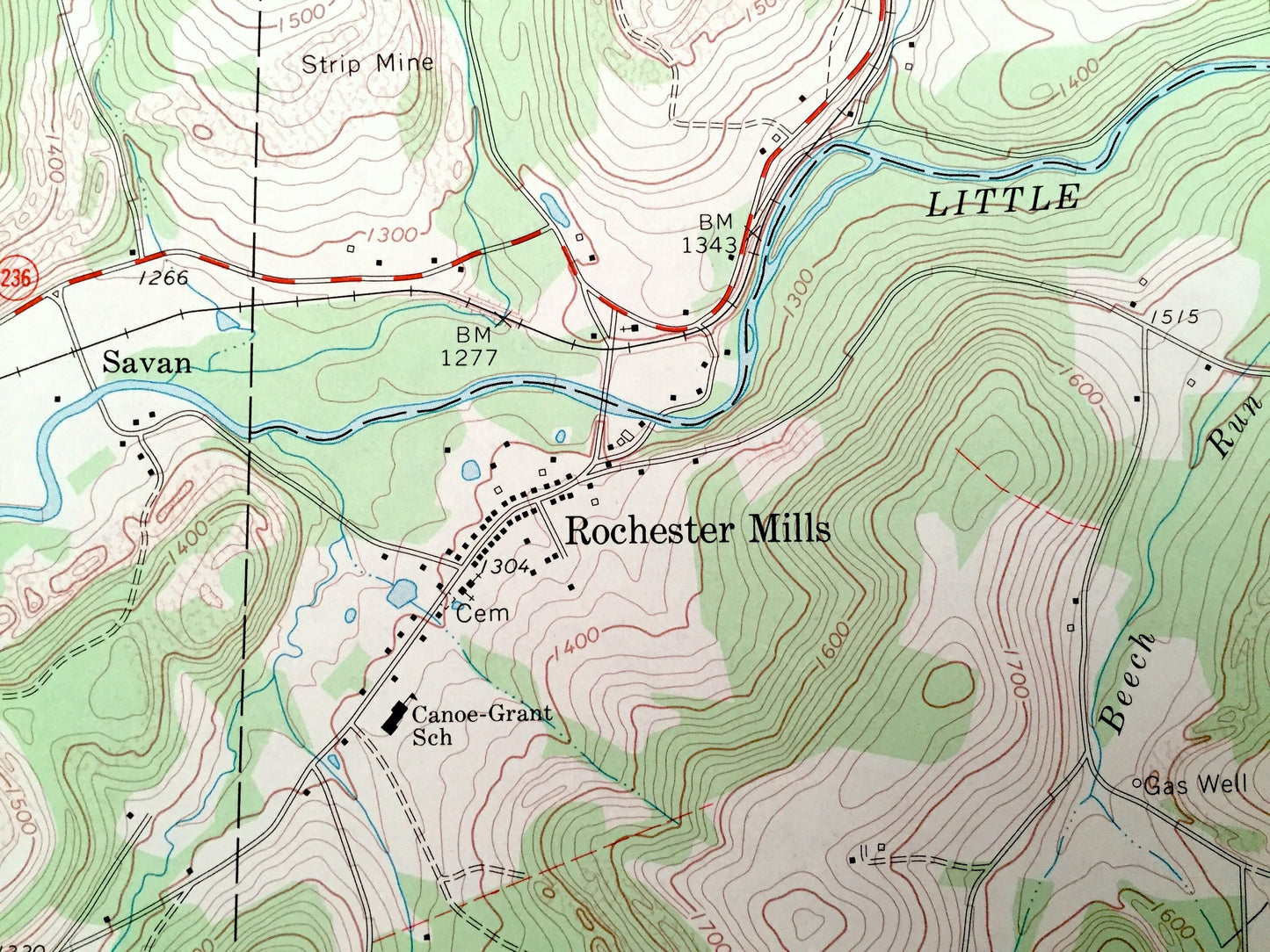 Antique Rochester Mills, Pennsylvania 1968 US Geological Survey Topographic Map – Indiana County, Canoe, Grant, Montgomery, Banks, Hillsdale