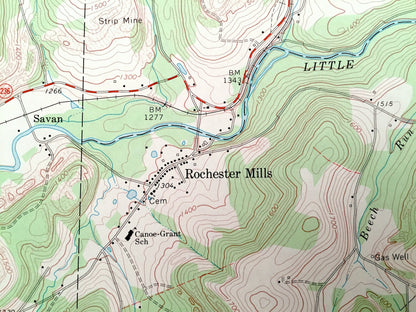 Antique Rochester Mills, Pennsylvania 1968 US Geological Survey Topographic Map – Indiana County, Canoe, Grant, Montgomery, Banks, Hillsdale