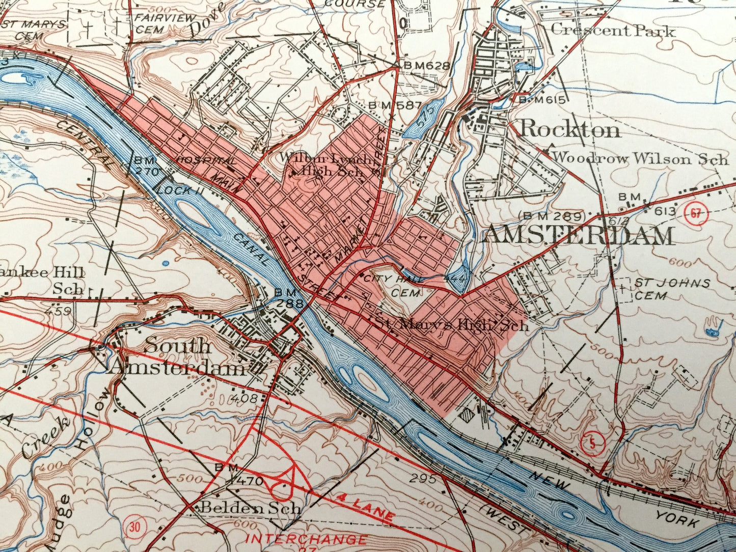 Antique Amsterdam, New York 1947 US Geological Survey Topographic Map – Adirondacks, Schenectady, Fulton, Montgomery, Saratoga County, NY
