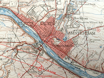 Antique Amsterdam, New York 1947 US Geological Survey Topographic Map – Adirondacks, Schenectady, Fulton, Montgomery, Saratoga County, NY